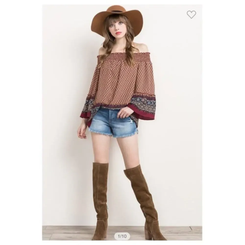 Women's Boho Peasant Blouse Off the Shoulder - Small - Picture 2 of 5